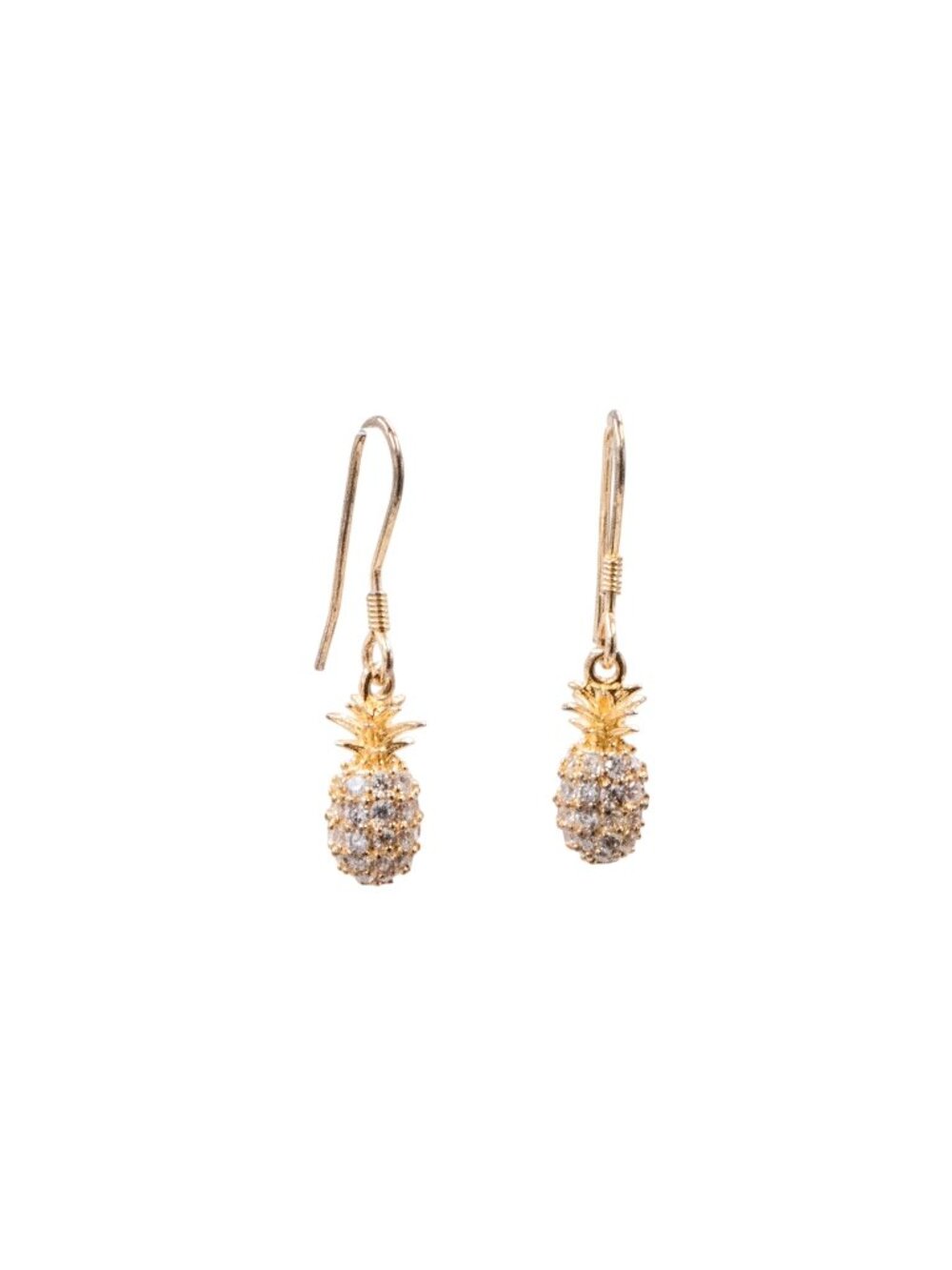 18K Yellow Gold Plated Sterling Silver 1.25 Inch CZ Pineapple Dangle Earrings